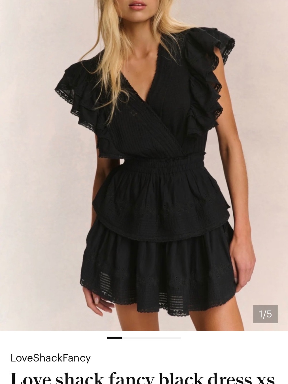 LoveShackFancy Black Ruffle Tiered Mini Dress Gwen